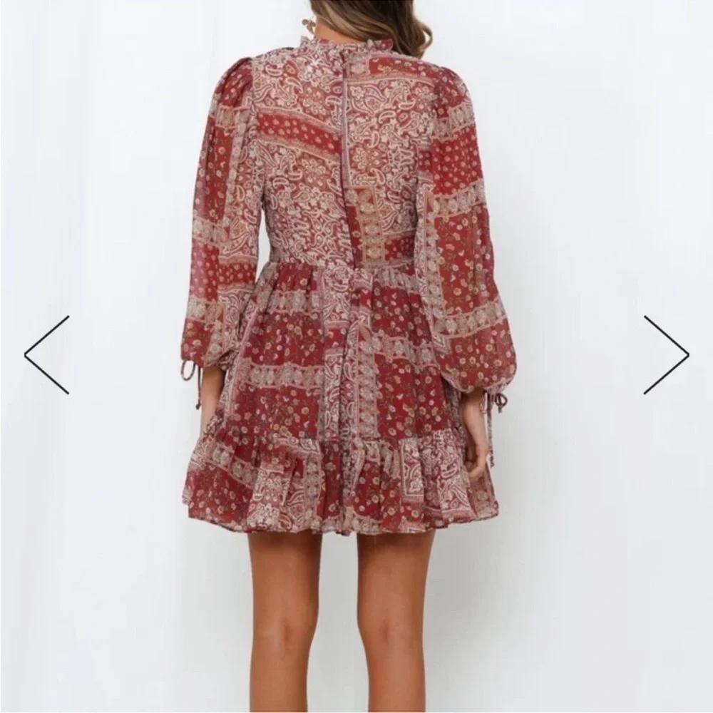 NWT Hello Molly ruffle neck pattern fit and flare mini dress size 4 - Picture 4 of 13